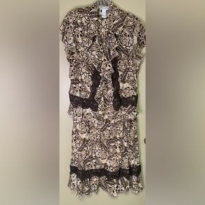 Dress Barn 2 Piece Set Skirt Top Lace Detail Brown Tan Size 10